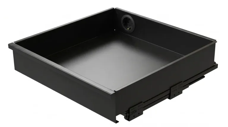 Top drawer with integrated power outlet